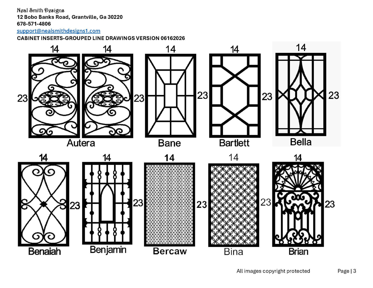 All Cabinet Door Insert Line Drawings