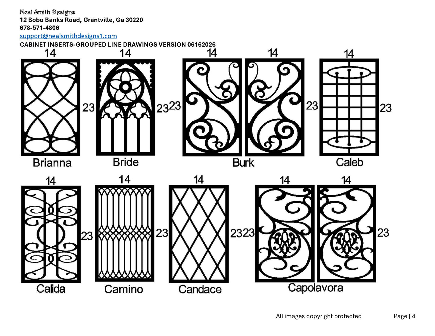 All Cabinet Door Insert Line Drawings