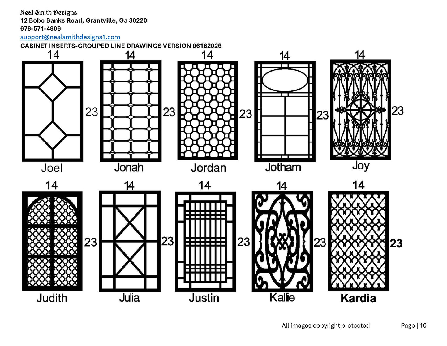 All Cabinet Door Insert Line Drawings