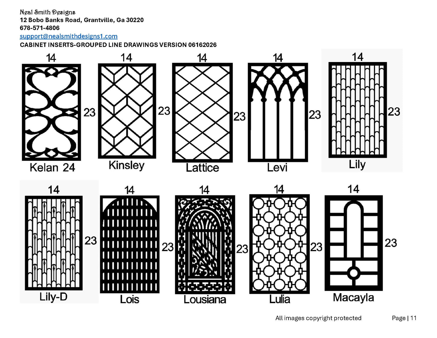 All Cabinet Door Insert Line Drawings