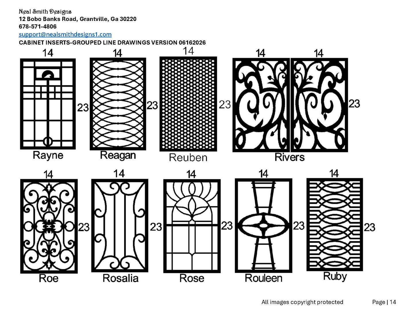 All Cabinet Door Insert Line Drawings