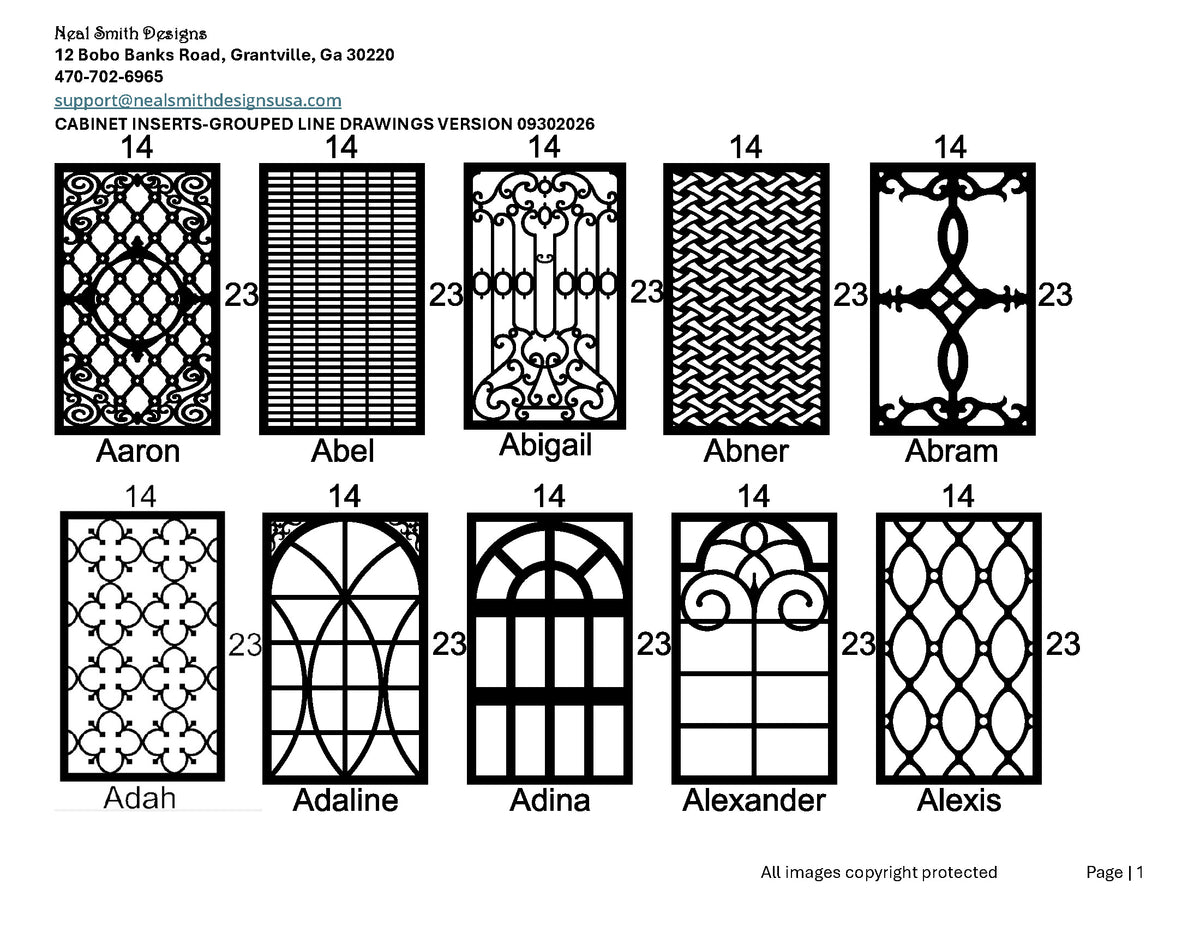 All Cabinet Door Insert Line Drawings