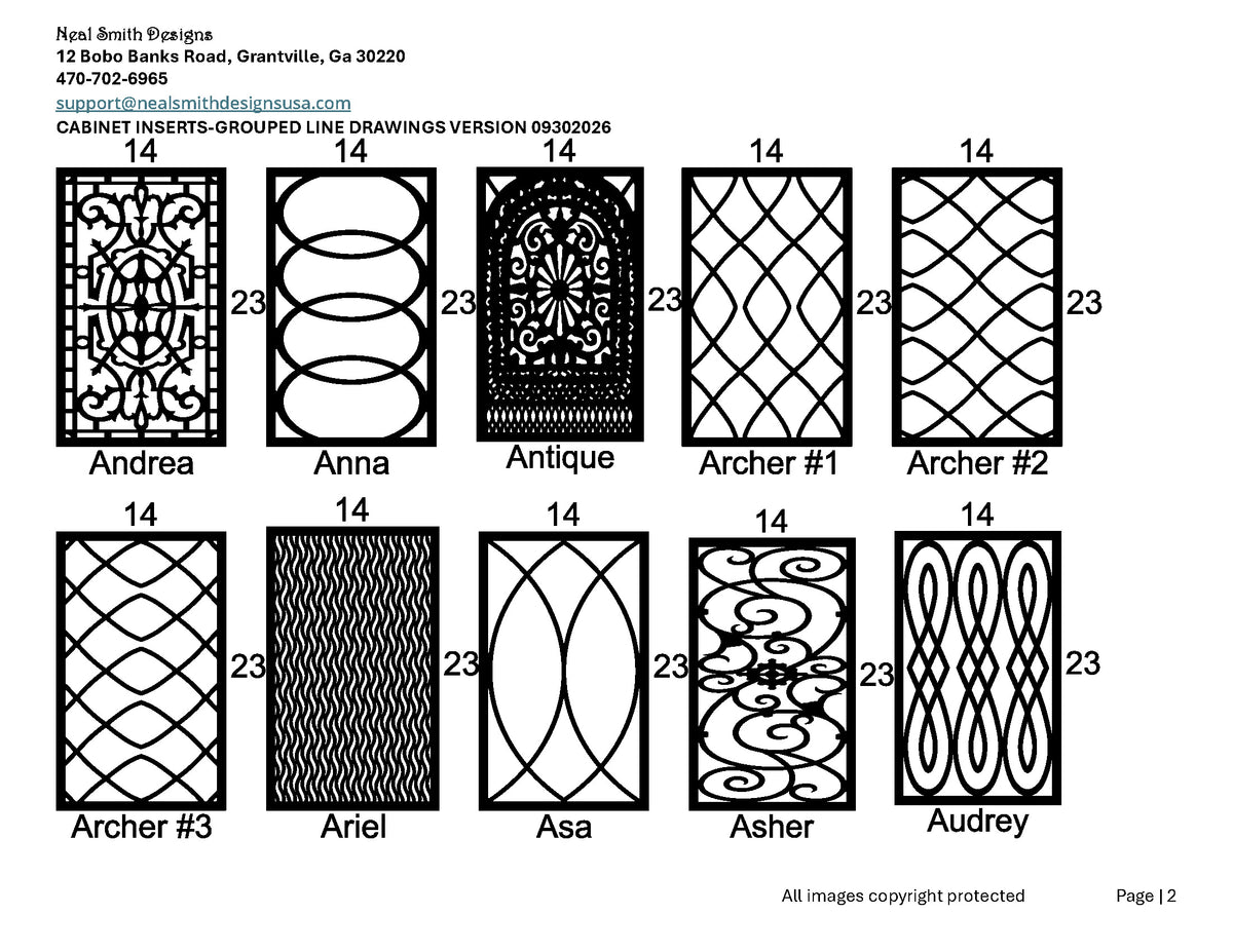 All Cabinet Door Insert Line Drawings