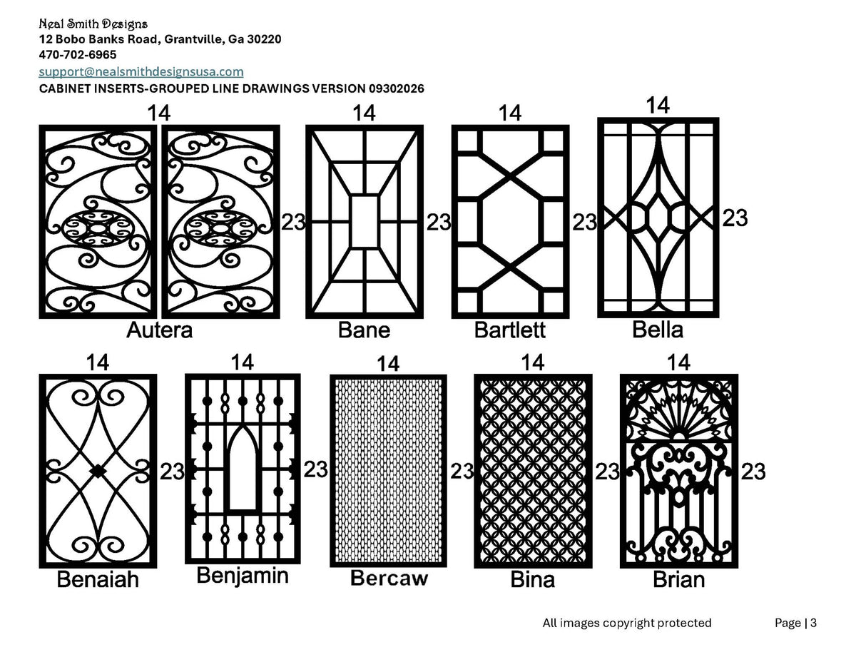 Cabinet inserts as grouped line drawings