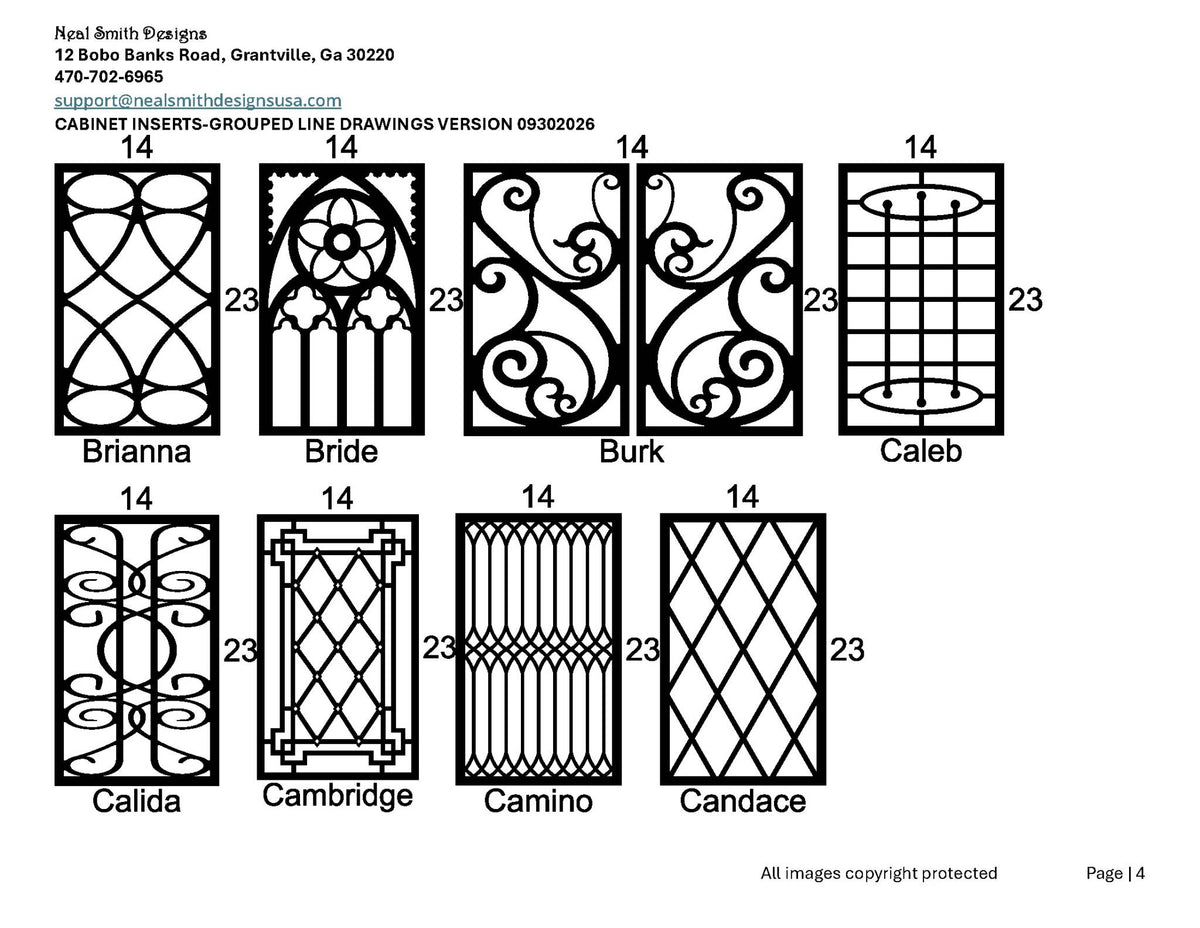 Cabinet inserts as grouped line drawings