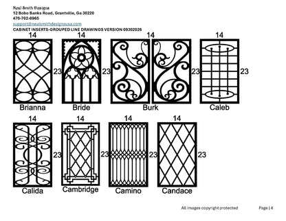 Cabinet inserts as grouped line drawings