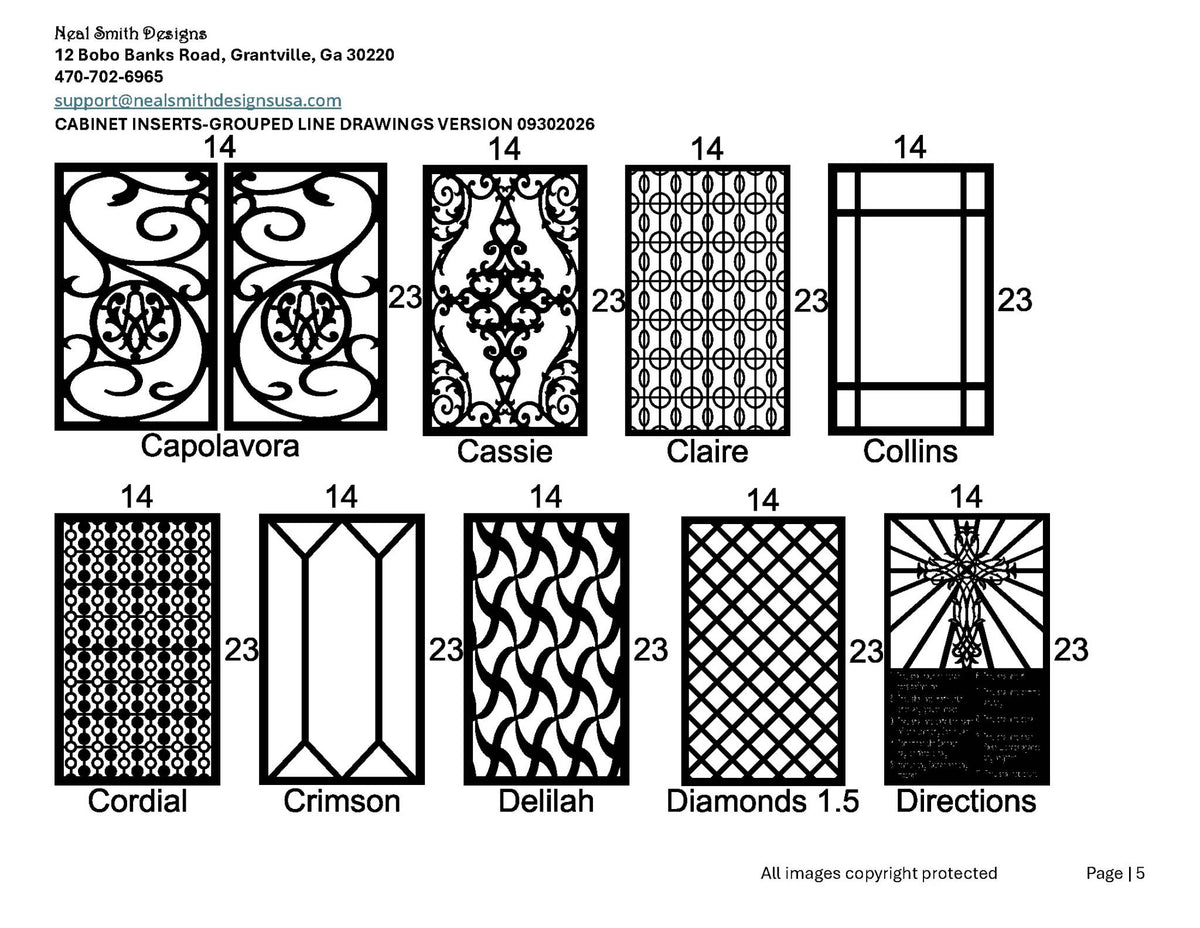 Cabinet inserts as grouped line drawings