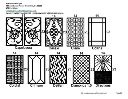 Cabinet inserts as grouped line drawings