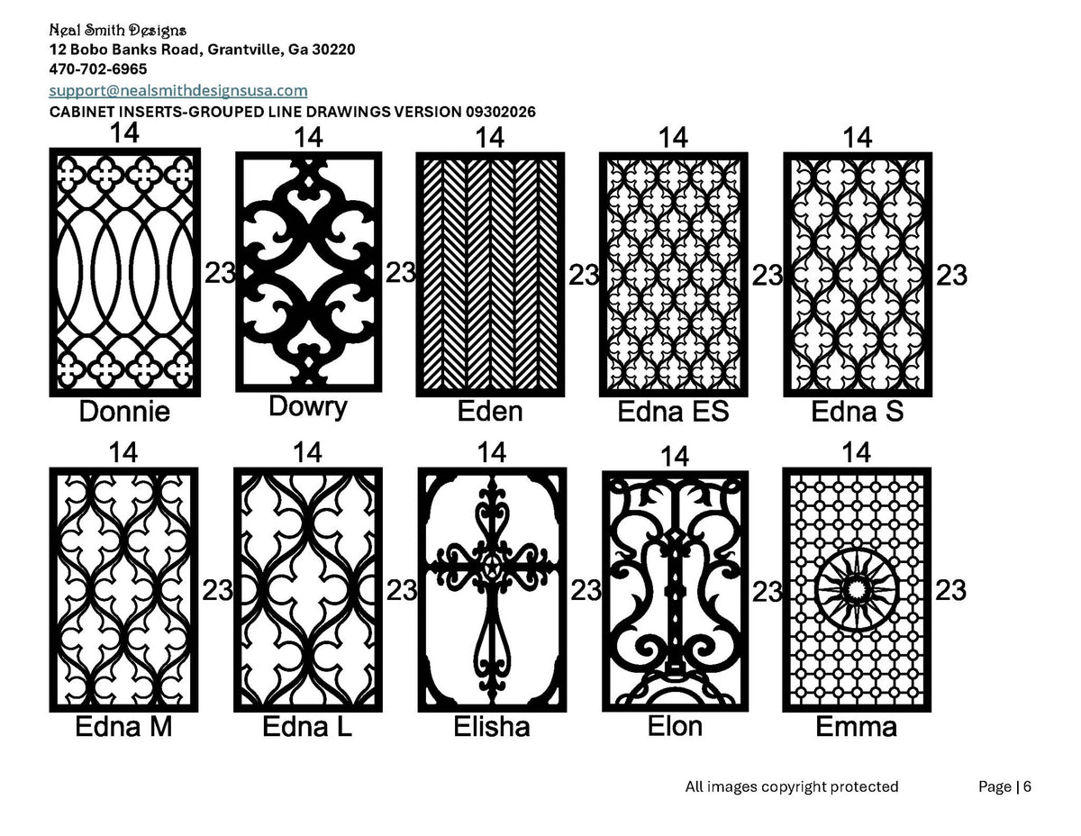 Cabinet inserts as grouped line drawings