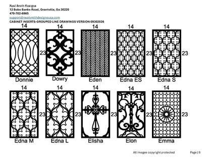 Cabinet inserts as grouped line drawings