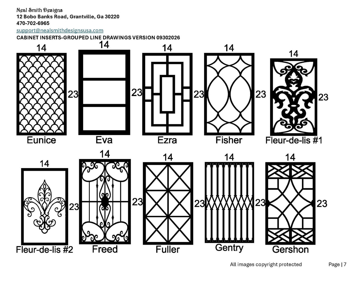 Cabinet inserts as grouped line drawings