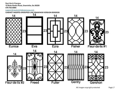 Cabinet inserts as grouped line drawings