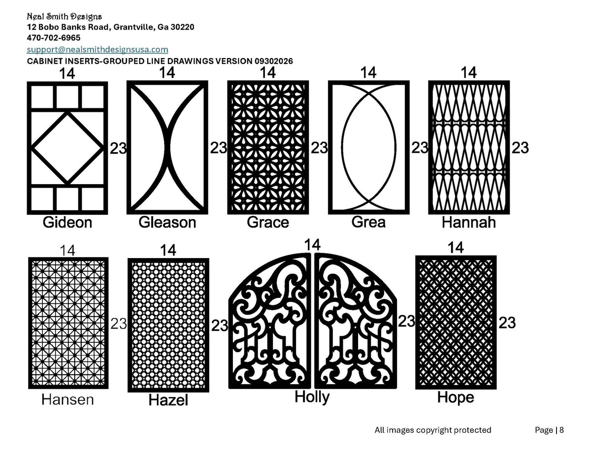 Cabinet inserts as grouped line drawings