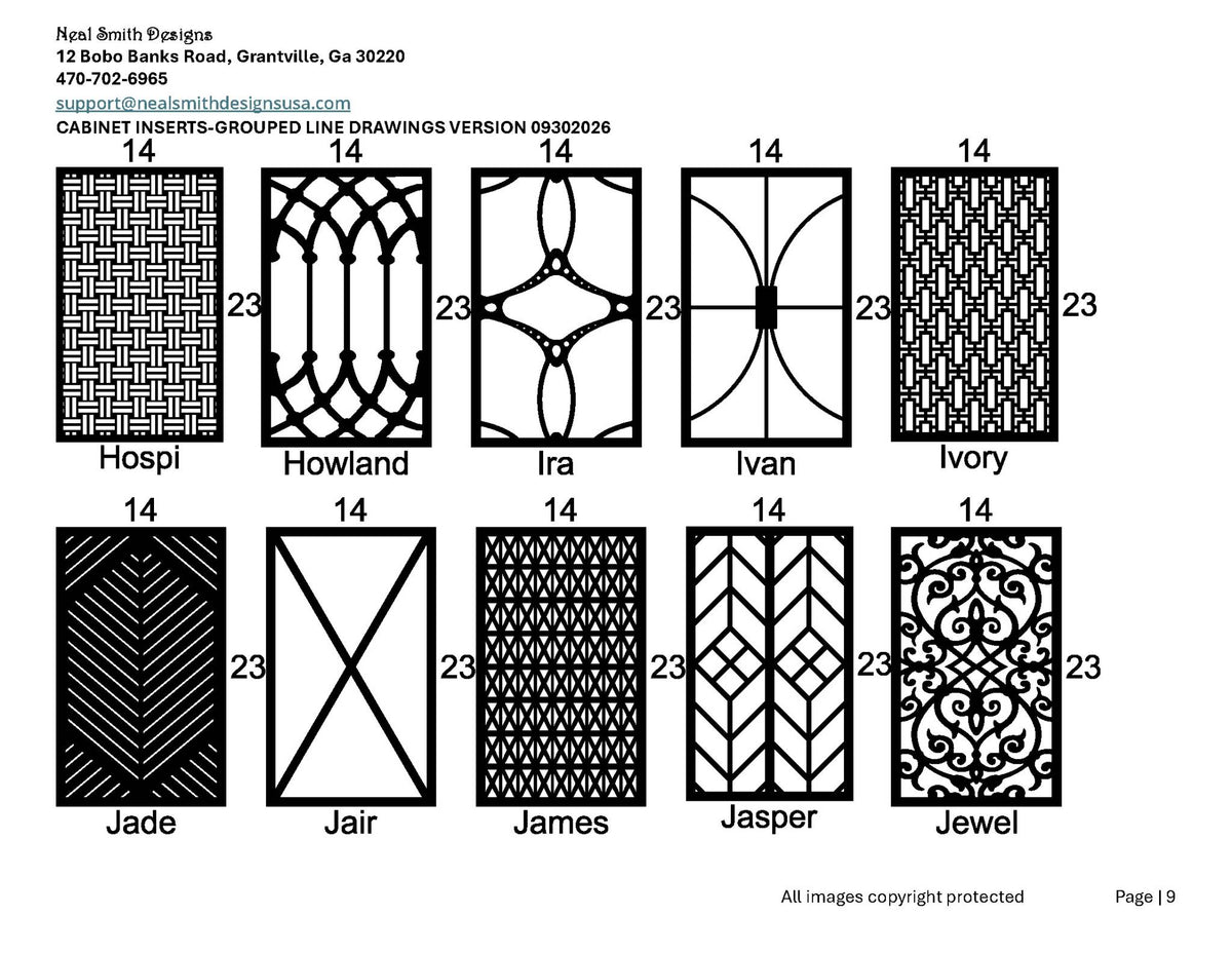 Cabinet inserts as grouped line drawings