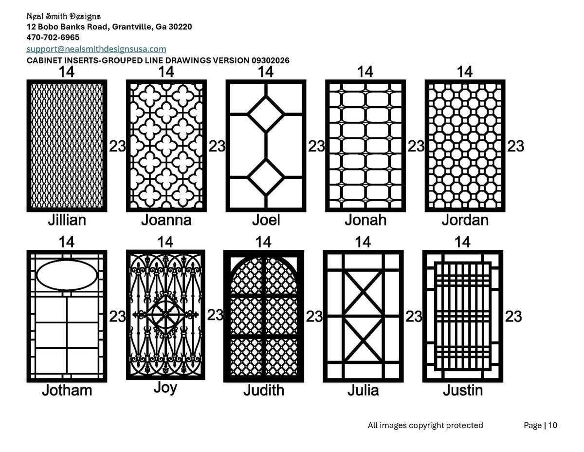Cabinet inserts as grouped line drawings