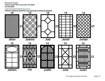 Cabinet inserts as grouped line drawings