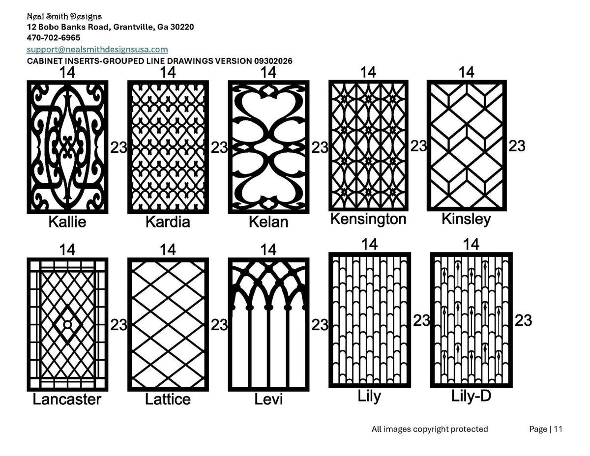 Cabinet inserts as grouped line drawings