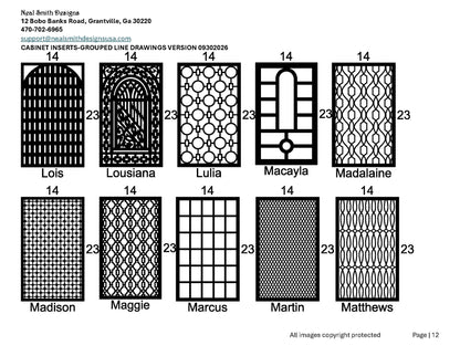 Cabinet inserts as grouped line drawings
