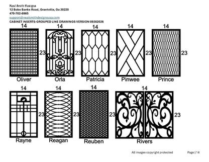 Cabinet inserts as grouped line drawings