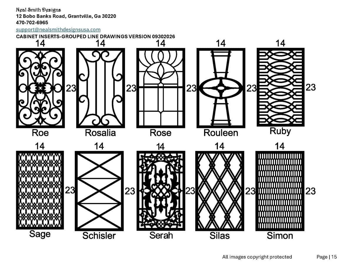 Cabinet inserts as grouped line drawings