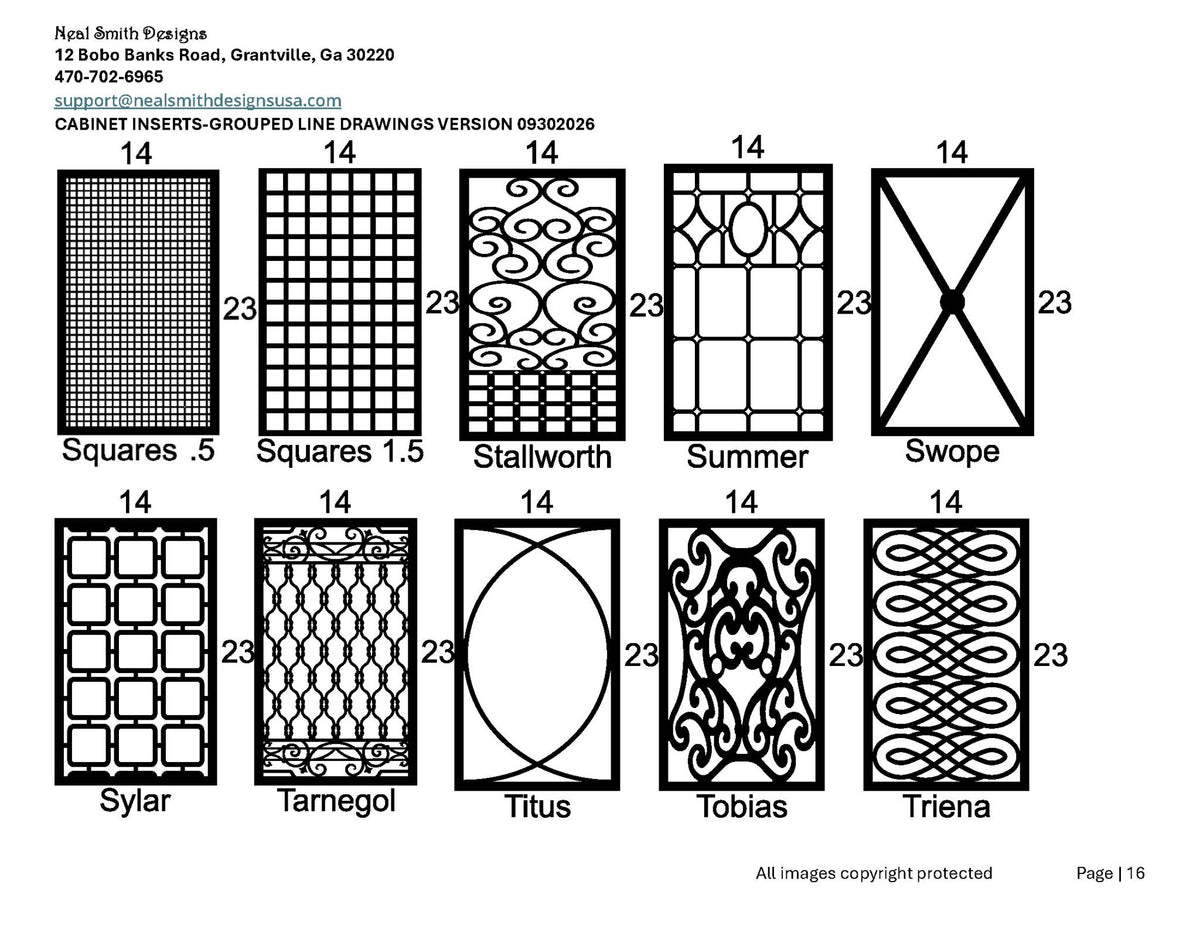 Cabinet inserts as grouped line drawings