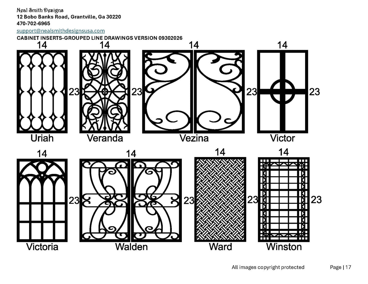 Cabinet inserts with line drawings